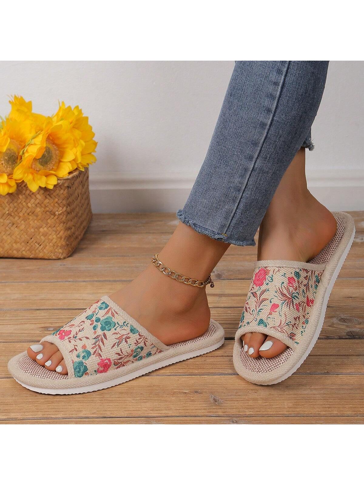 Women's Home Slippers, Linen Anti-Skid Thick-Soled Indoor Floor Slippers, Soft-Bottomed Open-Toed Ladies Summer Slippers Hot Pink
