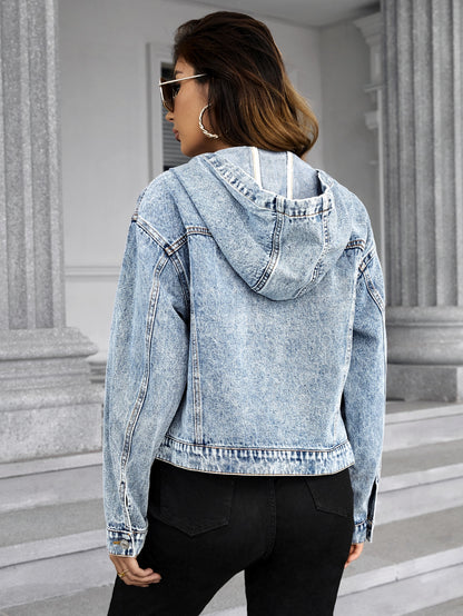 SHEIN Frenchy Flap Pocket Drop Shoulder Denim Jacket Light Wash