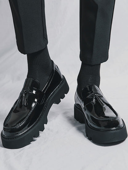 Men's Formal Thick Platform Leather Shoes, Height Increasing And Simple Design Black