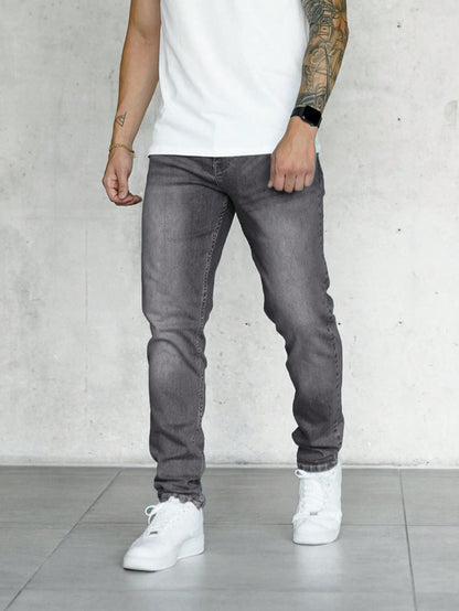 Men Slant Pocket Jeans Grey