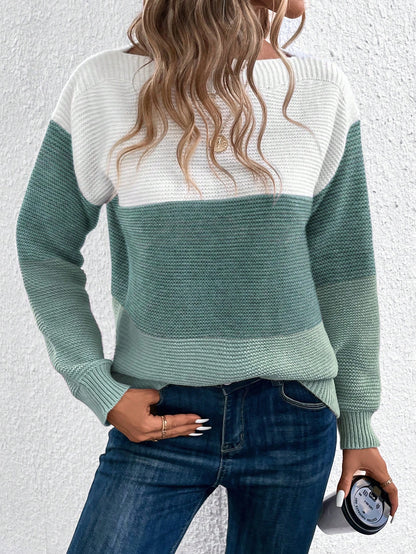 SHEIN LUNE Color Block Drop Shoulder Sweater,Long Sleeve Tops Multicolor