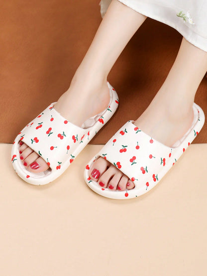 Women'S Eva Slipper Soft Bottom, Non-Slip Indoor And Outdoor Bathroom Printed Sandals, Summer House Slipper White