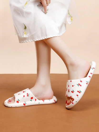 Women'S Eva Slipper Soft Bottom, Non-Slip Indoor And Outdoor Bathroom Printed Sandals, Summer House Slipper White