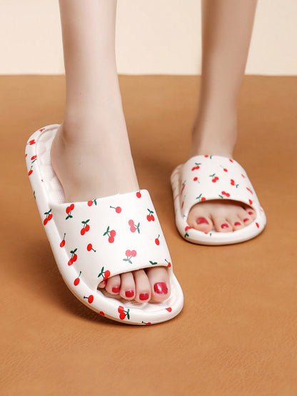 Women'S Eva Slipper Soft Bottom, Non-Slip Indoor And Outdoor Bathroom Printed Sandals, Summer House Slipper White
