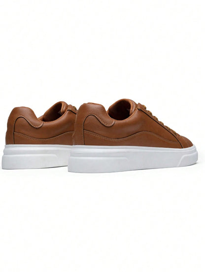 SHOESMALL Men's Fashion Minimalist Sneakers Classic Casual Skate Shoes For Men Stylish Soft White Sports Shoes Men's Dress Sneakers BMY5011A-brown
