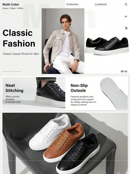 SHOESMALL Men's Fashion Minimalist Sneakers Classic Casual Skate Shoes For Men Stylish Soft White Sports Shoes Men's Dress Sneakers BMY5011A-brown