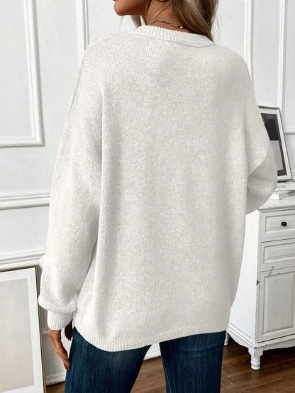 SHEIN Clasi Ladies' Solid Color Drop Shoulder Casual Sweater White