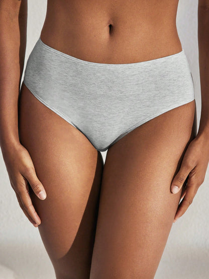 SHEIN Leisure Natural Comfy & Breathable Cotton Pleated Back Solid Brief-Melange Gray Light Grey