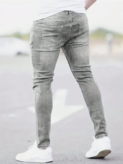 Men's Stylish Slim Fit Distressed Jeans Grey