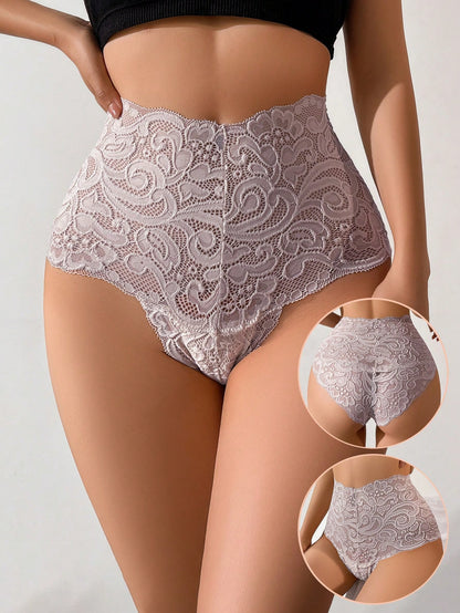 Romantic Elegant Lace High-Waist Panties In Apricot Sexy Lingerie Mauve Purple