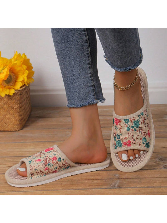 Women's Home Slippers, Linen Anti-Skid Thick-Soled Indoor Floor Slippers, Soft-Bottomed Open-Toed Ladies Summer Slippers Hot Pink