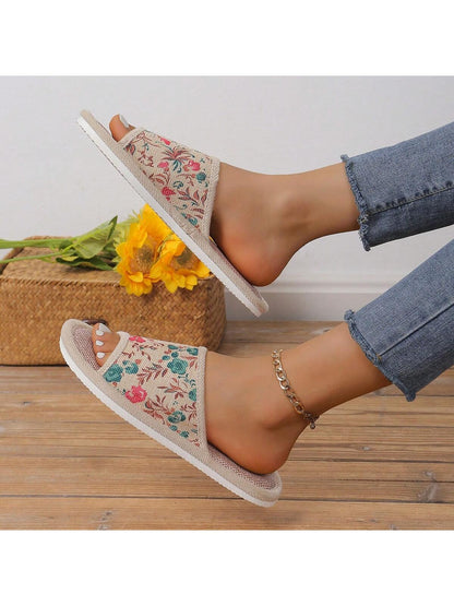 Women's Home Slippers, Linen Anti-Skid Thick-Soled Indoor Floor Slippers, Soft-Bottomed Open-Toed Ladies Summer Slippers Hot Pink
