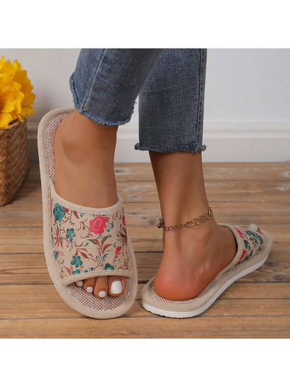 Women's Home Slippers, Linen Anti-Skid Thick-Soled Indoor Floor Slippers, Soft-Bottomed Open-Toed Ladies Summer Slippers Hot Pink