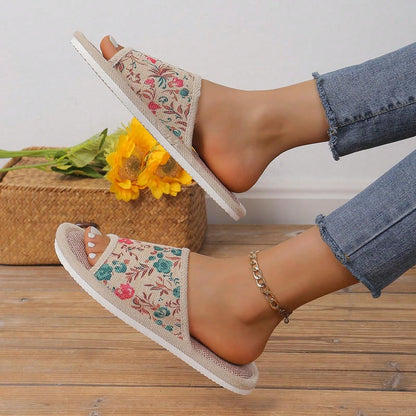 Women's Home Slippers, Linen Anti-Skid Thick-Soled Indoor Floor Slippers, Soft-Bottomed Open-Toed Ladies Summer Slippers Hot Pink