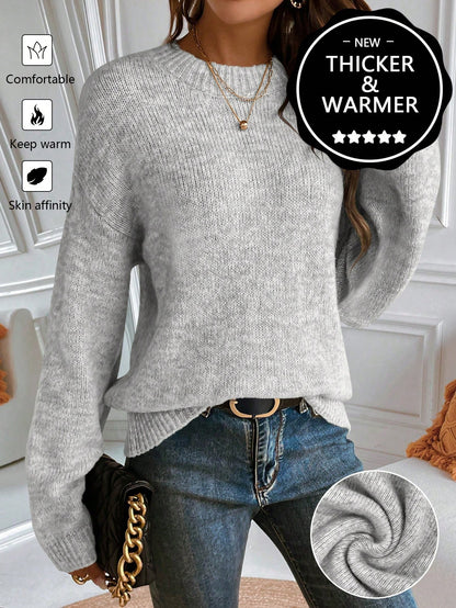 SHEIN LUNE Newly Upgraded Premium Thick Warm Women Grey Crew Neck Sweater Grey