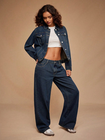 Forever 21 Dark Blue Washed Denim Jacket Blue