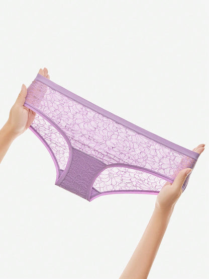 LUVLETTE 3-Pack Lingerie Sexy Mid-Waist Stretchy Comfy Lace Briefs Women Underwear Panties Set Multicolor