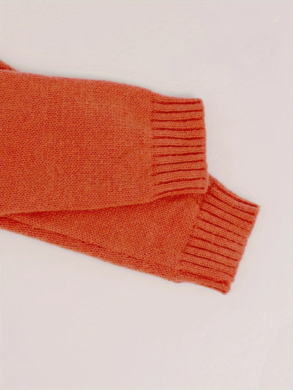 Custom MadeSimple Solid Color V-Neck Knit Sweater, Loose & Slimming, Elegant Casual Style, Pullover Long Sleeve Top, Autumn-Winter Burnt Orange