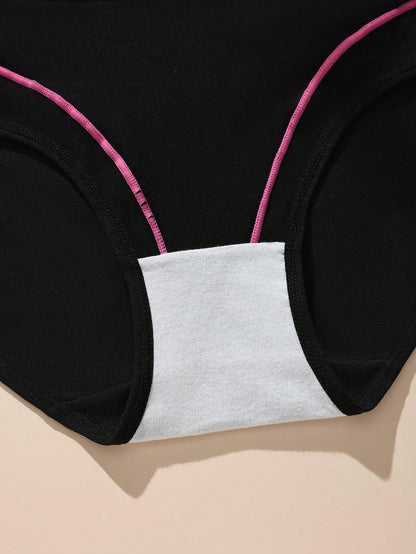 7pcs/Pack Comfortable & Soft High Waist Colorblock Brief Lingerie Multicolor