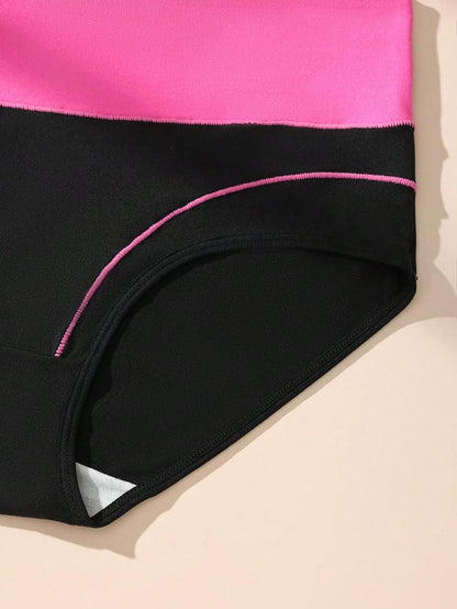 7pcs/Pack Comfortable & Soft High Waist Colorblock Brief Lingerie Multicolor