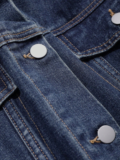 DAZY Women's Drop Shoulder Long Sleeve Pocket Loose Casual Denim Jacket, Spring Autumn Dark Wash