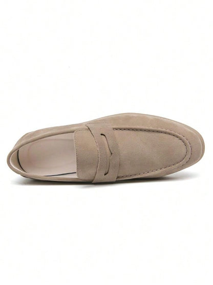 Men's Luxury Penny Loafer Leather Shoes, Solid Color Faux Suede Casual Oxford, Soft & Breathable, Versatile For Business, Party, Wedding, Spring/Summer/Autumn Beige