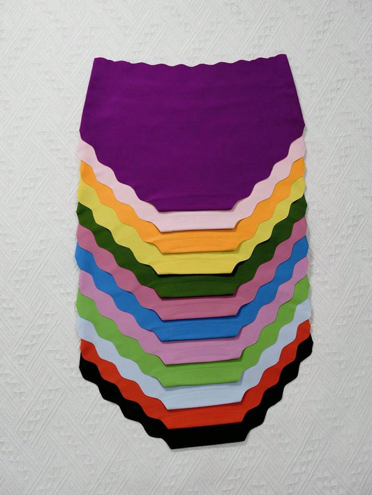 12pcs/Pack - Minimalist Silk-Smooth Naked Feel Breathable Solid Color & Printed Triangle Briefs, Comfortable Skin-Friendly Fabric, Quick-Dry Wave Hem Multicolor