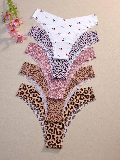 10pcs Women Seamless Wavy Edge Breathable Comfortable Soft Fabric Sexy Triangle Panties Multicolor