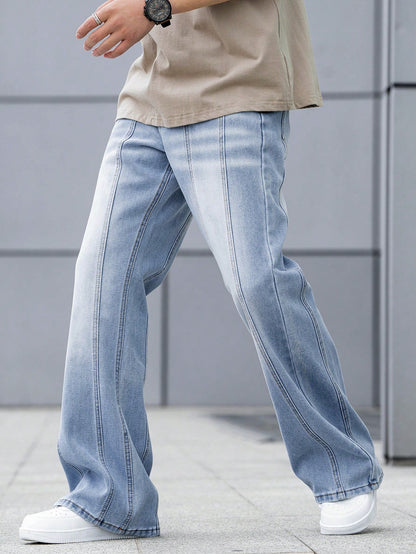 1pc Men Casual Light Washed Flare Leg Denim Jeans Light Wash