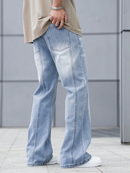 1pc Men Casual Light Washed Flare Leg Denim Jeans Light Wash