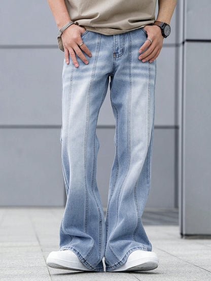 1pc Men Casual Light Washed Flare Leg Denim Jeans Light Wash