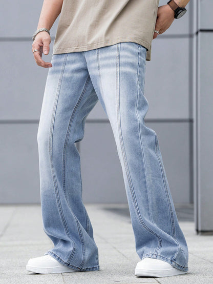 1pc Men Casual Light Washed Flare Leg Denim Jeans Light Wash