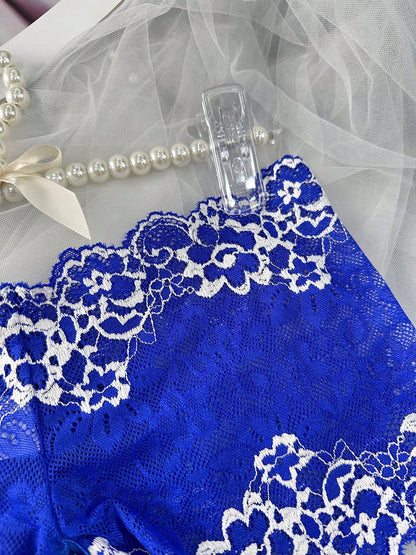 1pc Women's Sexy Lace Crotchless Underwear, Provocative Sheer Panty For Intimate Nights, Suitable For Valentine's, Christmas, Clubbing Navy Blue