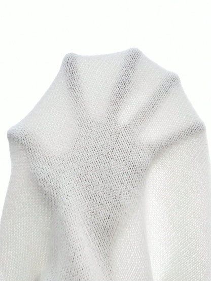 SHEIN Clasi Ladies' Solid Color Drop Shoulder Casual Sweater White