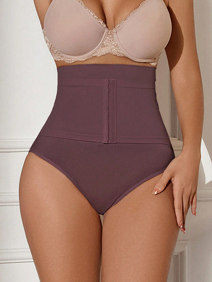 1pc Seamless High Waisted Tummy Control Butt Lifting Shapewear Panty With Front Crotch Snap Closure Lilac Purple