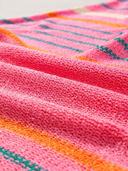 Women's Striped Detail Wide Sleeve Lightweight Knitted Sweater Pink